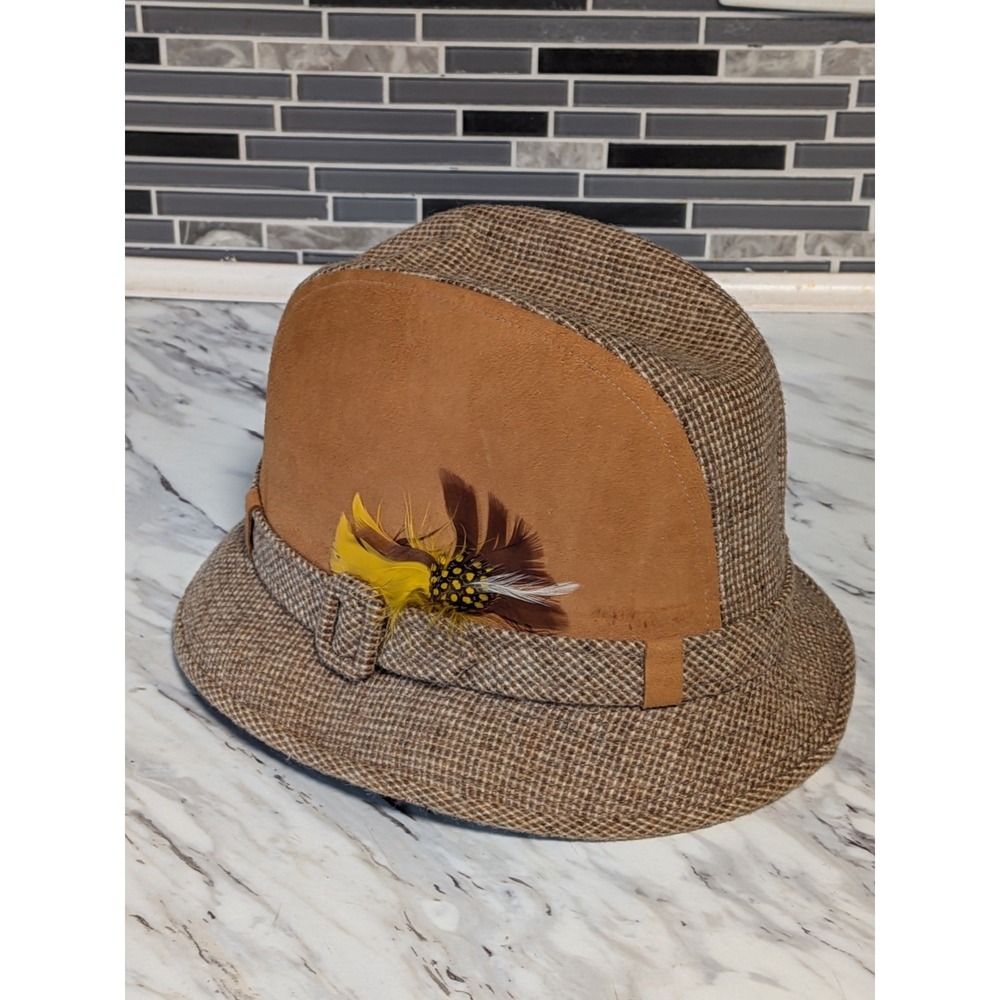 Dobbs Pacesetter Collection Men's Brown Tweed Wool Feather‎ Fedaro Hat Size 7.5
